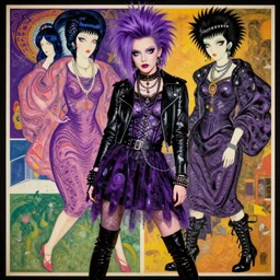 cute punk goth fashion fractal young Debbie Harry posing by Zhang Jingna, punk poster art by Hannah Höch Victor Moscoso Dan Mumford Kilian Eng Hannah Jeffrey Smith Rick Griffin Alphonse Mucha Gustav Klimt Ayami Kojima Amano Charlie Bowater, violet and black