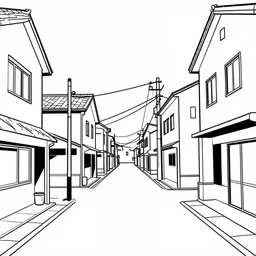 a town street, line drawing, no - shadow, black and white, by makoto shinkai takashi takeuchi studio ghibli, akihiko yoshida