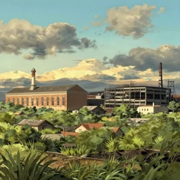 battersea and chernobyl in the style of studio ghibli, beautiful landscape, intense lighting, 8k, trending on artstation