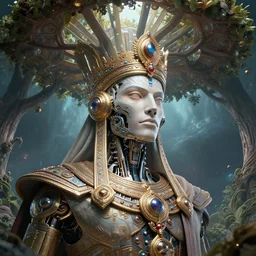 highly lifelike handsome divine tribal high king with regalia adornments in a tree wide rayshade hdr whole infinite capsule apparent with awe an idea seep's into infinity, face axonometricy mechanical fantasy intricate elegant, in void of latent space, volumetric lighting 3 d modelling
