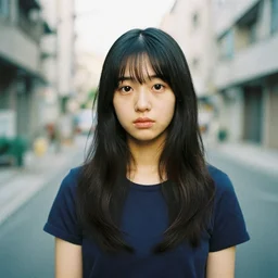 photo of a young japanese brazillian woman in the style of martin schoeller