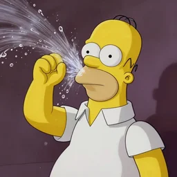 homer simpson being blasted in the face with water