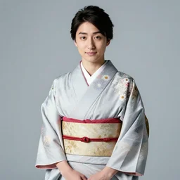 Japanese female Justin Trudeau wearing kimono, realistic, photo studio, HDR, 8k, trending on artstation