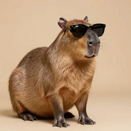 a capybara with shades on, realistic photoshoot, highly quality image, coherent, 8 k,