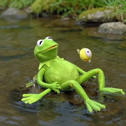 kermit the frog floating on his back down the river by andreas achenbach