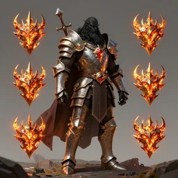 bugbear ranger, black beard, dungeons and dragons, hunters gear, flamesing jeweled armour, concept art, character design on white background, by studio ghibli, makoto shinkai, poster art, game art