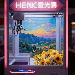 claw machine, digital art, colorful