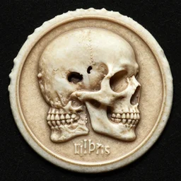 “ a circular ex libris stamp of the side of a skull, bas relief ”