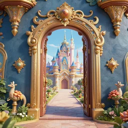 fantasyland through a magical doorway, ornate, intricate, detailed, 3 d render, highly stylized