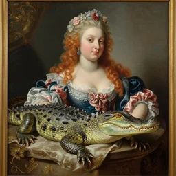 baroque style painting, rococo of a crocodile, beautiful portrait, super detailed, super colorful