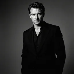 a studio portrait of henry cavill as the next james bond, black and white, 5 0 mm 1. 2 lens, low key lighting