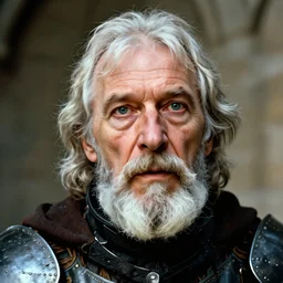 portrait of an expressive face of an old medieval knight by annie leibovitz