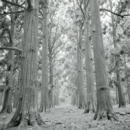 Forest of large majestic trees, washed out, background image, no text