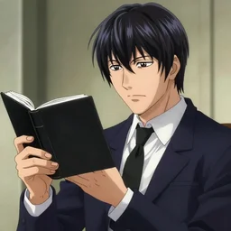 biden in death note, anime style, holding black notebook