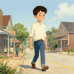 a giant boy walks down the street of a small american town, art by bob eggleton and edward hopper and greg rutkowski
