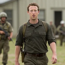 Movie still of Mark Zuckerberg in Saving Private Ryan, establishing shot, action photo