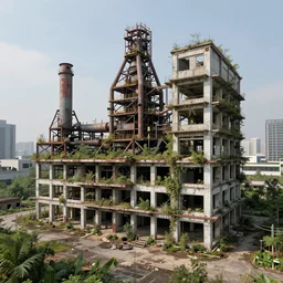 a beautiful very detailed highly detailed industrial architecture abandoned urbex architecture nature city building unfinished building terminal by toyo ito, nature retro, archdaily, wallpaper, highly detailed, trending on artstation.