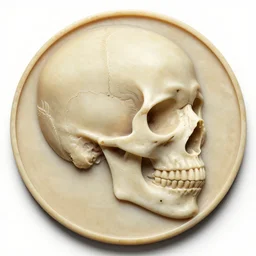 a circular stamp of the right side of an anatomically correct skull, ukiyo - e, bas relief, fine detail