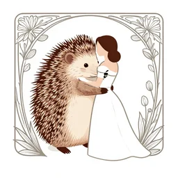hedgehog wedding flat  illustration with line elements art nouveau