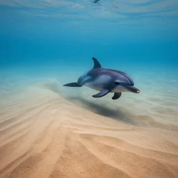 professional underwater photo similar to level of donkey kong country, by discovery magazine, sand waves, dolphin underwater, real life, photorealistic, soft focus, long exposure