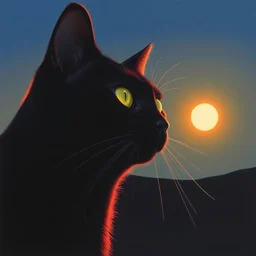of a black cat looking the evening sun by shusei nagaoka kaws, david rudnick, airbrush on canvas, pastell colors, cell shaded