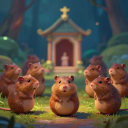 shrine for vole gods. award - winning 3 d animation by an indie studio, rimlighting, depth of field, limited but vibrant palette, impressionism, chiaroscuro, bokeh.