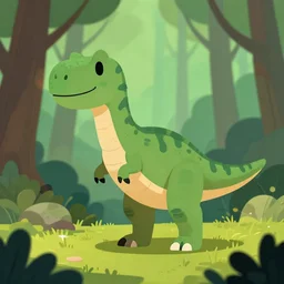 an illustration of a dinosaur 3 fdg in the woods, trending on artstation, central composition, very cartoon, shape focus, high detailed, by anton fadeev bptd