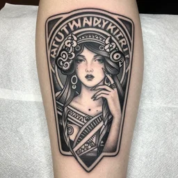 tattoo design, art nouveau, heavy black ink, highly detailed, by Joe Fenton