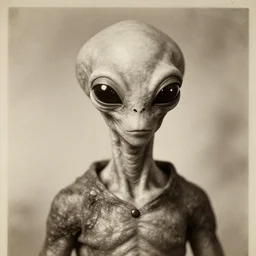 vintage photograph of a portrait stange alien, sepia