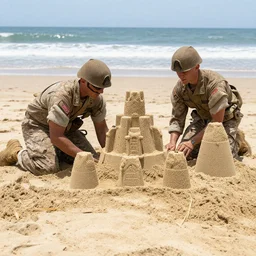 us marines dig in to defend sandcastles on beach