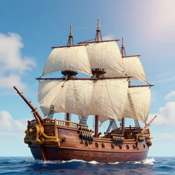 sailing pirate ship, amazing sky, lowbrow, 3 - d, highly detailed, in the style of alexander jansson,