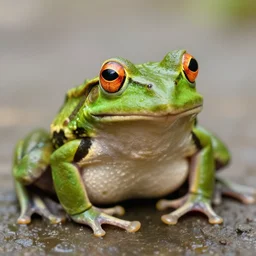 portrait of a frog with orange eyes