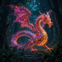 epic forest, night, particles in shape of a dragon, vibrant , made by Stanley Artgerm Lau, WLOP, Rossdraws, ArtStation, CGSociety, concept art, cgsociety, octane render, trending on artstation, artstationHD, artstationHQ, unreal engine, 4k, 8k