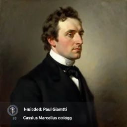 official side portrait of united states president paul giamatti, in a black suit, 1 8 1 8, a character portrait by cassius marcellus coolidge, reddit contest winner, american romanticism, oil on canvas, detailed painting, creative commons attribution