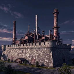 a beautiful photorealistic rendering of industrial architecture bastion city architecture by ilya kuvshinov, vaporwave nightvision, archdaily, wallpaper, highly detailed, trending on artstation.