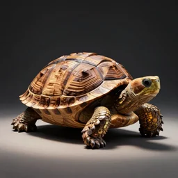 a turtle with a shell made from wood