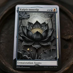 a beautiful and hyperdetailed tarot card of a black lotus flower, centered in fram, in the style of magic the gathering!!!!, ultrawide lens, 8 k, volumetric lighting, cinematic, find detail, cell shaded, intricate detail, octane render, art by chris rahn and andreas rocha and alayna danner and adam paquette