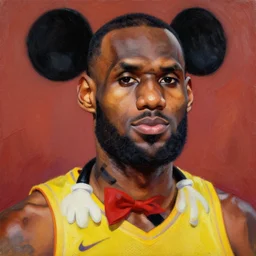 facial portrait of lebron james, lebron james dressed as mickey mouse, disney, oil on canvas by william sidney mount, digital art, award winning
