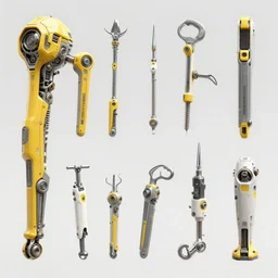 a digital concept art of cyborg fix tool equipment, by geof darrow, jama jurabaev, john harris, greg rutkowski, and weta workshop. sci - fi, yellow, grey, white, silver. ultra clear detailed. octane render.