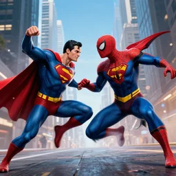 superman fighting spiderman 4k photograph