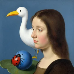 🦩🪐🐞👩🏻🦳, lowbrow, 8 k, matte painting, in the style of rembrandt,