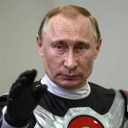 Vladimir Putin as a villain in the Power Rangers movie from 1995, fighting, close-up, still