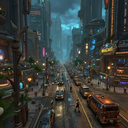 busy futuristic city street in the style of world of warcraft, mmo overlay, ultra detail, octane render, 8 k, max upscale