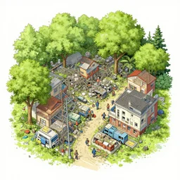 illustration busy cluttered overgrown tangled mess