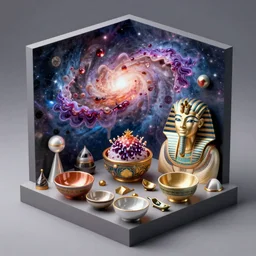 A cubism 4d landscape surrealism galaxy of macro jelly mokume gane monarch tutankhamun bowls by Zaha hadid, 4k, ultra realistic, highly detailed