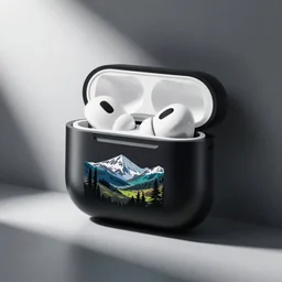 black airpods pro case with marshmallow design on the case, studio, product photo