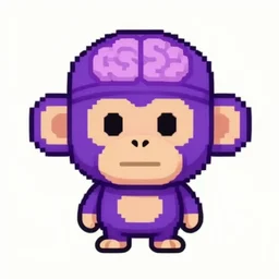 a frontal portait drawing of a small cute purple pixel art monkey with a cap brain by inio, beeple and james jean, aya takano color style, trippy, 8 k, super detailed, night sky, digital art, digital painting, clean