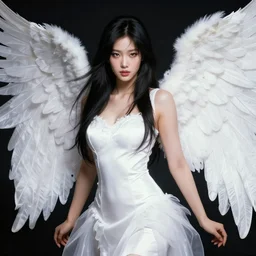 portrait of strong korean female chaos angel, beautiful! coherent! by frank frazetta, by brom, strong line, vivid neon color, shining metal power armor, iron helm, high contrast, maximalist