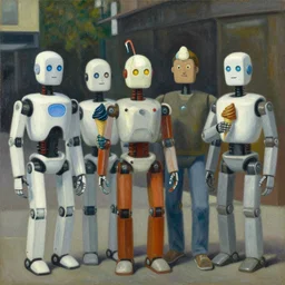 robots queue up for ice cream, ( ( ( grant wood ) ) ), pj crook, ( ( ( edward hopper ) ) ), oil on canvas