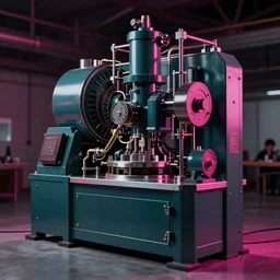 complex and detailed industrial machine. Dark teal and magenta highlights